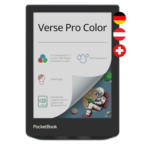 PocketBook Verse Pro Color E-Reader, 6'' E-Ink Farbdisplay, 16 GB, Bluetooth, wasserdicht, Grau - DE/at/CH-Version