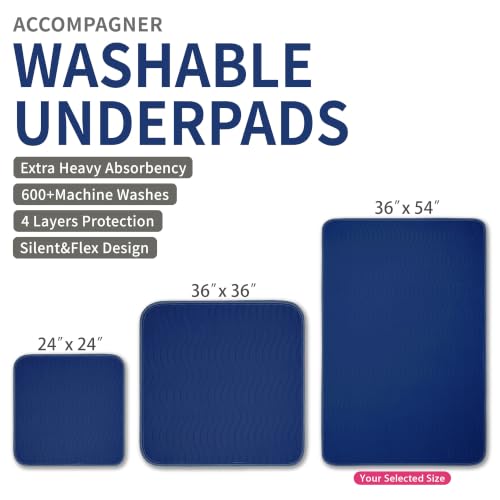 Image of Accompagner Incontinence Bed Pads Washable Waterproof, Ultra-Absorbent Reusable Underpads for Diaper Changing, Nursing, Bedridden, Adults, Seniors, Kids and Dogs (Navy, 36 inchx54 inch(Pack of 2))