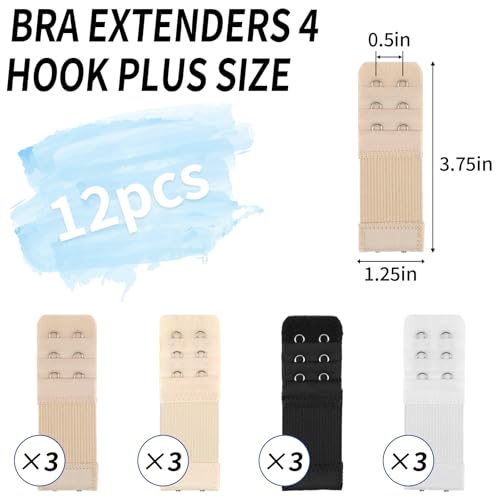 12 PCS Bra Extenders 2 Hooks, Bra Strap Extender, 2 Hook Bra Extenders for Women Elastic Extension Strap Plus Size - Thumbnail 2