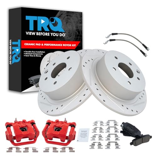 Image of TRQ Performance Rear Brake Pad and Rotor Set Ceramic Drilled Slotted Coated | For 2013 Nissan Altima