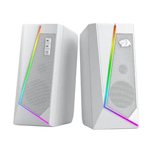 Redragon GS520 RGB Desktop Speakers, 2.0 Channel PC Computer Stereo Speaker with 6 Colorful LED Modes, Enhanced Sound and Easy-Access Volume Control, USB Powered w/ 3.5mm Cable, White