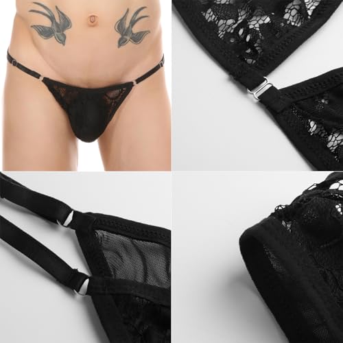 Men's Translucent Gay Underwear Bikini Lace Sexy Thong Briefs4