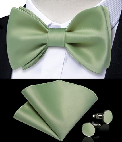 Image of DiBanGu Solid Color Bow Ties for Men Formal Satin Self Tied Bowtie with Lapel Pin Pocket Square Cufflinks for Wedding Party