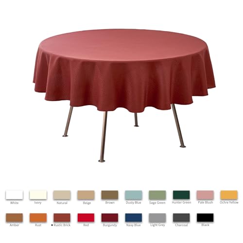 Image of maxmill Round Tablecloth Weaved Pattern Spill-Proof Wrinkle Free Soft Table Cloth for Circular Table Cover, for Dining Room Fall Harvest Thanksgiving Parties Holiday Dinner, 90 Inch, Rustic Brick