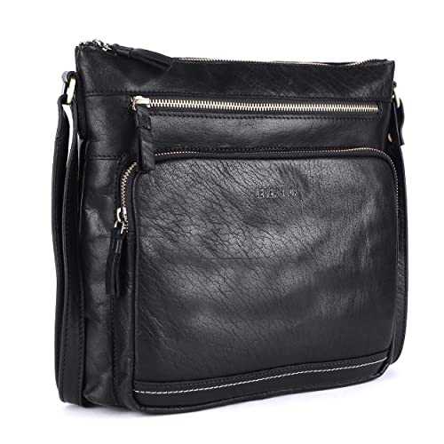 Image of LEDERBUCK Olga Women's Extra-Large Genuine Leather Crossbody Purse - Soft Triple-Zip Shoulder Bag