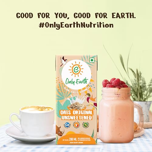 Image of Only Earth Oats Milk | Unsweetened Drink | Lactose Free | Preservatives Free | Plant Based | Dairy Alternative | Source of Calcium | Source of Vitamin B1, B2 & B12 (180ml(Pack of 8))