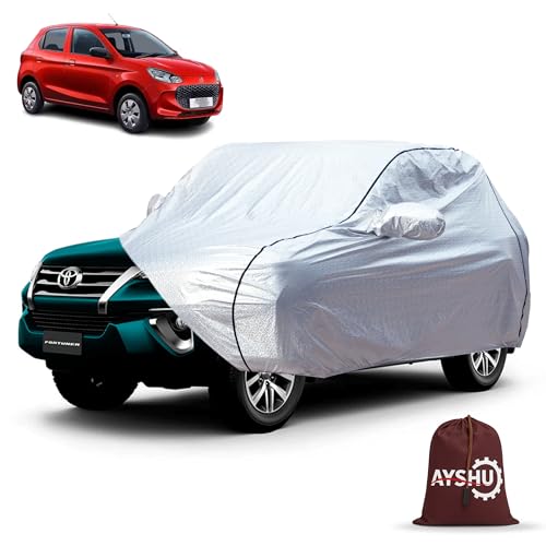 Image of AYSHU Waterproof Car Cover for Maruti Suzuki Alto K10 | Mirror & Antenna Pocket | Anti-Scratch Soft Cotton Inner Layer | Triple Stitched | Heat Resistant Metallic Silver | All-Weather Protection