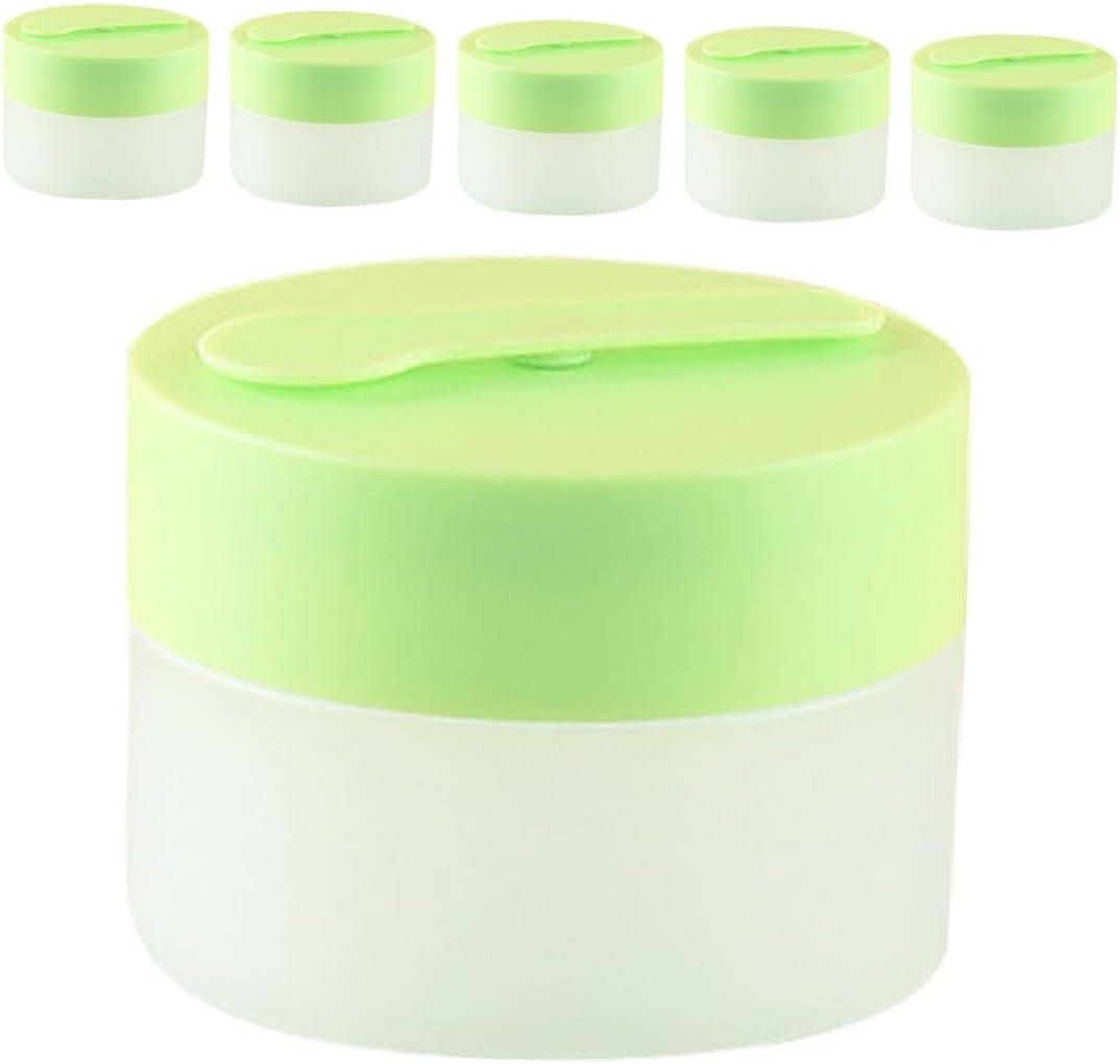 Cabilock 6pcs 110g Plastic Lotion Jars with Inner Liners and Magnetic Spoon, Refillable Travel Cosmetic Containers for Face Cream, Small Cream Pots with Screw Lids for Makeup Storage