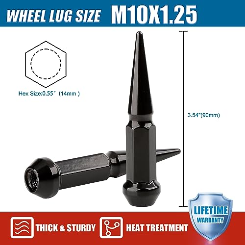 Image of JiiinMiiin M10x1.25 Long Steel Spike Lug Nuts, Thread Pitch 10x1.25, Set of 16 ATV Wheel Nuts with A Socket. [Black]