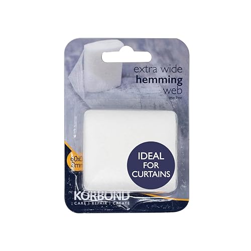 KORBOND Nastro Adesivo Extra Large per Orlo, 60 mm x 8 m, Non Serve Cucire, Ideale per orli, Tende, Pantaloni, Jeans, Abiti da Lavoro, Badge, Grembiuli per la Scuola e creazioni Artigianali, 60mm x 8m