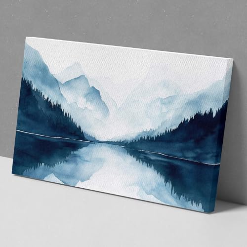 Image of Indianara Mountain Lake Landscape Canvas Art Painting, Blue, 45.72 cm x 68.58 cm, for Living Room, Bedroom, Office