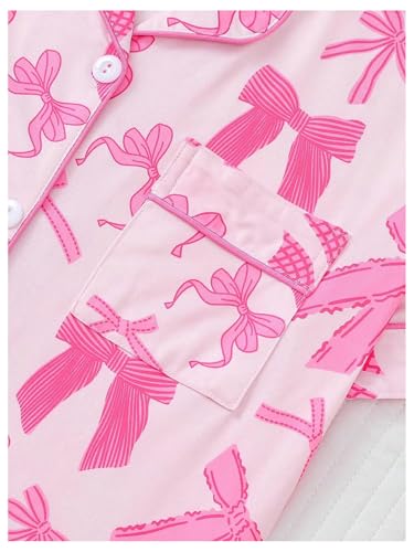 SHENHE Women's 2 Piece Pajama Set Bow Graphic Button Down Short Sleeve Lapel Shirt Pj Short Set4