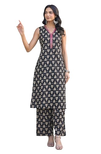 Image of Janasya Women Multi Ethnic Motifs Printed Pure Cotton Kurta & Pant Set Style