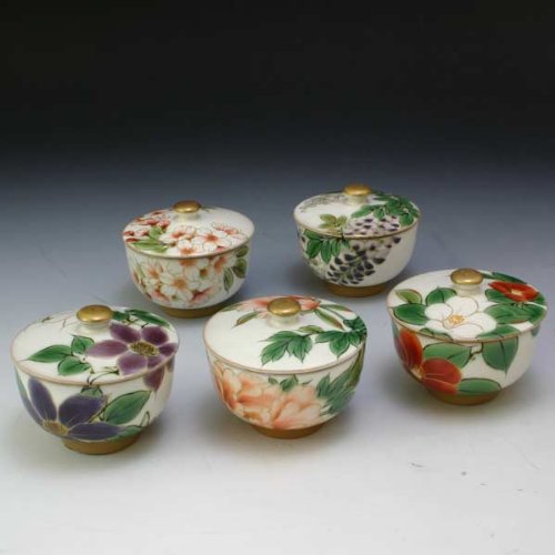 Amazon | 京焼 清水焼 蓋付お茶呑茶碗 富貴五草花 ふうきごそうか