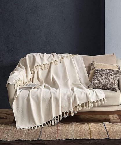 BOHORIA® Couvre-lit 170 x 230 cm Tulum, Extra Large, 100% Coton, Certification Oeko-Tex, Plaid pour canapé, Fauteuil et lit, Couverture de canapé (Coton Naturel)