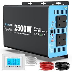 FLAMEZUM 2500w Pure Sine Wave Power Inverter DC 24V to AC 240V Voltage Converter with 2 AC Outlets,1 USB-A Port,1 USB-C Port,LCD Remote Control,for Motorhomes,Trucks,Boats,Cam...