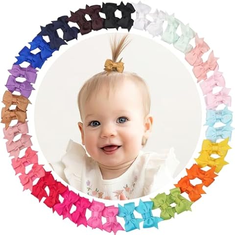 BBGifts Baby Girl Small Hair Bows Clips, 1.4 inches Grosgrain Ribbon Clips for Infant Girls - Fully Lined Mini Bows in 20 Color Pairs Cover