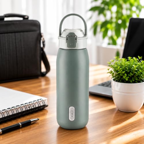 Image of CELLO Puro Steel-X Flint 900 Insulated Water Bottle 650 ml, Dark Grey | Easy Press Open Flip Top, Easy to Carry with Handle Leak Proof Inner Steel Water Bottle for School Kids, Office Gym Travel
