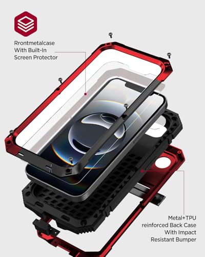 Coque iPhone 16e Miimall en métal rouge avec protection d'écran intégrée robuste