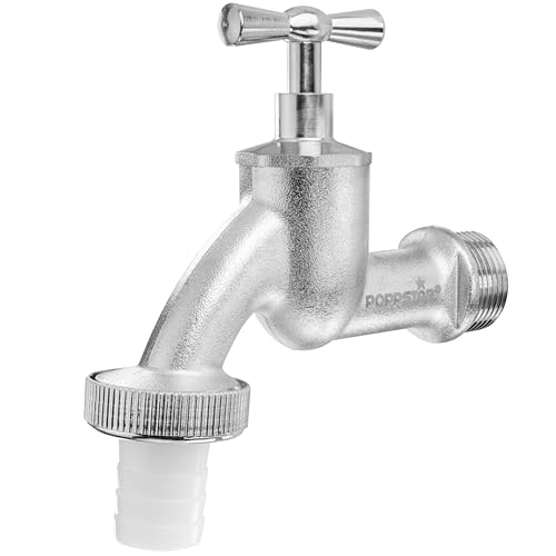 Poppstar Wasserhahn Garten 3/4 Zoll (Kugelhahn 3/4 auf 1 mit Schlauchtülle 19mm und Knebel-Oberteil matt verchromt)