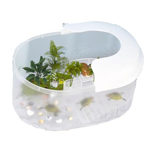 hybmszj 亀 水槽 大きい カメ 水 飼育ケース 爬虫類繁殖ボックス 亀の楽園 槽 亀の水槽 特大 亀 飼育ケース ボックス タートルタンク 日向ぼっこ台 ミドリガメ クサガメ スッポン 観察 排水孔 階段 エサ皿 大号 (透明な白:カバー付き,L【