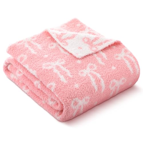 SmoothNovelty Pink Bow Blanket Fuzzy Throw Blanket Cute Cozy Lightweight Throw for Bed Sofa Couch Chair Soft Home Decorations for Nursery Crib Girls 30 x 40 Inch
