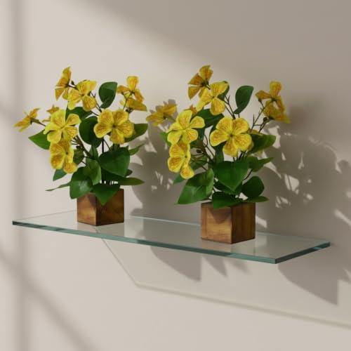 Image of fancymart Artificial Flower Plant Set of 2 with Wooden Pot - 23 cm Height | Real-Touch Faux Floral Decor for Home, Office, Living Room, Bedroom, Desk & Gift Purpose