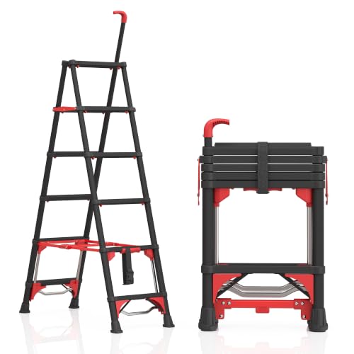 6‑Step 5.3FT Foldable Household Ladder, Heavy‑Gauge Steel Construction, Safety Lock, Wide Non‑Slip Steps and Handrail, Holds up to 380 lbs, Portable for Kitchen, Garage, Indoor & Outdoor Use