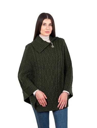 Image of SAOL Ireland Ladies 100% Merino Wool Cowl Neck Zipper Poncho