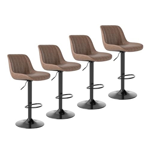 Image of Youhauchair Adjustable Faux Leather Bar Stools Set of 4, Brown1