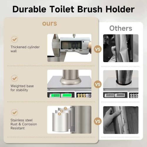 Image of Stain Nickel Toilet Brush and Holder,Extra Long Handled Toilet Brush for Bathroom,Stainless Steel Heavy Duty Toilet Bowl Brush,Deep Cleaning Modern Toilet Cleaner Brush -Space Saving, Covered Brush