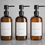 Stylish Shampoo and Conditioner Dispenser Set of 3 - Modern 21oz Shower Soap Bottles with Pump and Labels - Easy to Refill Body Wash Dispensers for an Instant Bathroom Decor Upgrade
