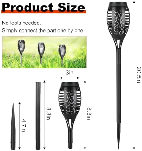 Solar Torch Lights, 6 Pcs Solar Lights Outdoor Waterproof, Auto On/Off Outdoor Solar Lights with Flickering Flame for Garden, Lawn, Patio, Yard, Outdoor Decorations - 4