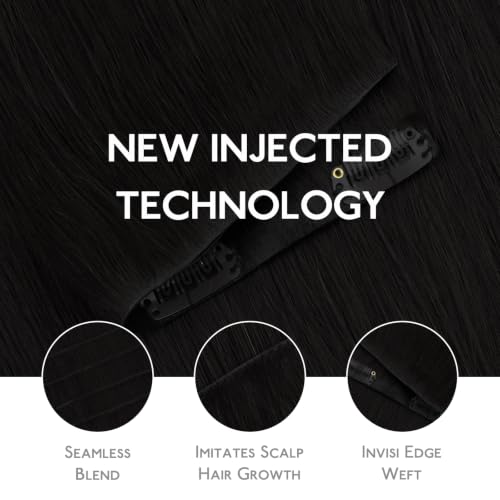 Image of WENNALIFE Invisible Edge Seamless Clip in Hair Extensions Real Human Hair | 14'' 111g 7pcs Jet Black. Ultra-Thin PU Weft, Easy, Comfortable Clip in Luxury Remy Hair Extensions