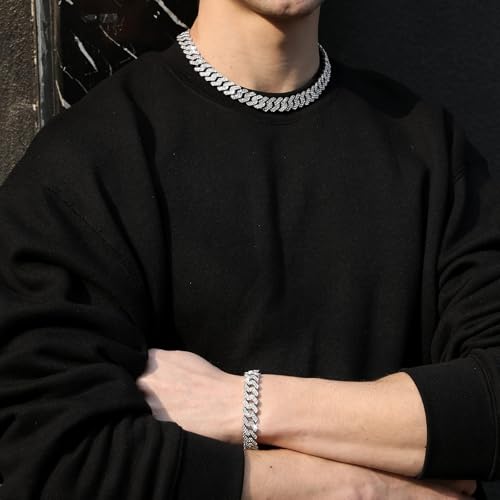 HDMENC Mens and Womens Miami Cuban Link Chain Necklace 12mm Diamond Prong Cuban Chain 18/20/24inch Length Hip Hop Jewely4