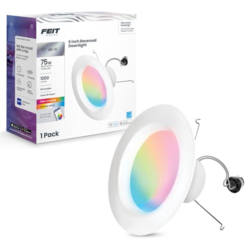 Feit Electric Smart Recessed Downlights, 5-6 Inch, Wi-Fi LED, Dimmable Color-Changing, 1000 Lumens,...