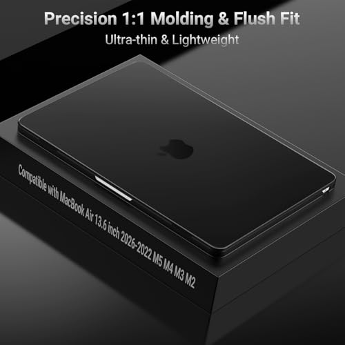 Image of MOSISO Compatible with MacBook Air 13 inch Case M5 2026 M4 2025 M3 M2 2024-2022 A3449 A3240 A3113 A2681, Hard Shell&Keyboard Cover&Screen Film&Type C for MacBook Air 13.6 inch Case, Black