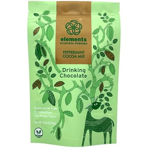 Elements Peppermint Hot Chocolate - All-Natural, Handmade Hot Chocolate Mix - Heavy Metal Tested - Fair Trade, Organic Cacao Powder - Plant Based & Ayurveda Inspired - Vegan Hot Cocoa Mix - 8 Ounce Cover
