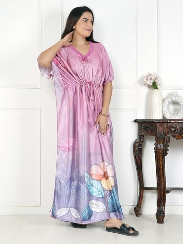 Image of Women's Printed Satin Blend Kaftan Nighty /Nightgown /Nightwear /Maxi WSR-185