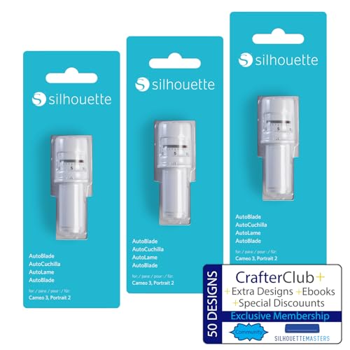 Silhouette Autoblade Pack of 3 Replacement Blades for Cameo 3 and Portrait 2- withCrafterClub+50 Free Designs