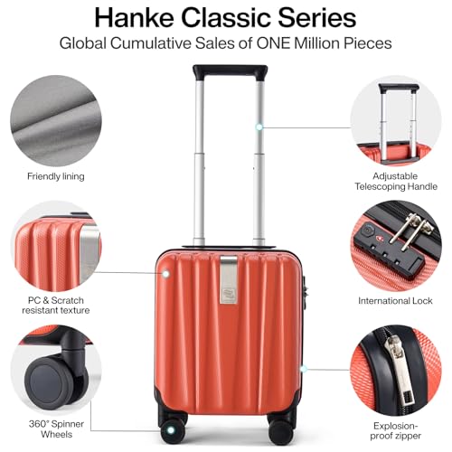 Image of Hanke 14 Inch Underseat Carry On Luggage with Wheels Hard Shell Suitcases Lightweight Small Luggage for Weekender Mini Suitcase Carry On Bag Travel Luggage for Travel Rolling Suitcase.(Orange)