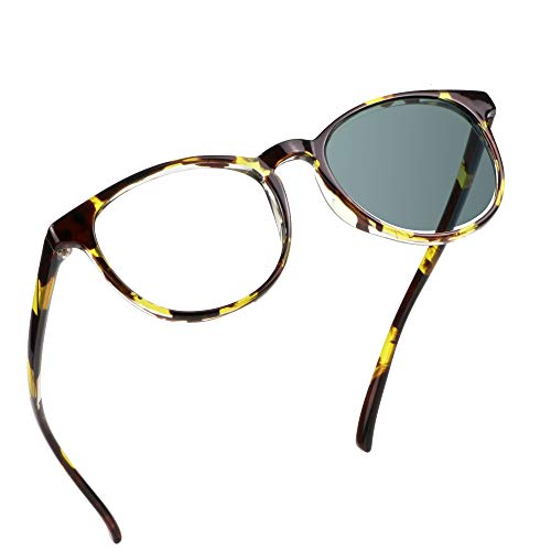 Image of YEIN Blue Light Blocking Glasses, Spring Hinge Photochromic Gray Sunglasses, Computer Reading Glasses, Gaming Glasses, TV Glasses for Women Men(Tortoise,+0.00 Magnification)