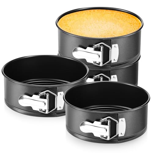 Funnymoom 4 Pcs 7 Inch Non Stick Springform Pan with Removable Bottom Carbon Steel Cheesecake Pan Round Springform Cake Mold with Stainless Steel Spring Buckles for Baking Kitchens Restaurant