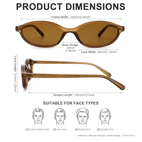 Bouryo Retro Oval Sunglasses for Women - Small Y2k Sunglasses Chic Cat Eye 90s Sunnies - Lightweight Narrow Trendy Shades4