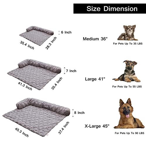 Sofsafe Calming Dog Bed Pet Couch Protector Cat Plush Mats With Removable Washable Cover,Furniture Sofa Cushion With Soft Neck Bolster (Medium 36", Grey) #TOP2