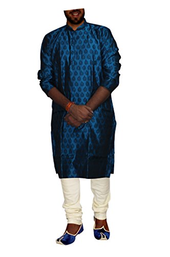 DakshCraft d’Azur Bleu Jacquard Homme Kurta Pyjama Taille Extra-Large
