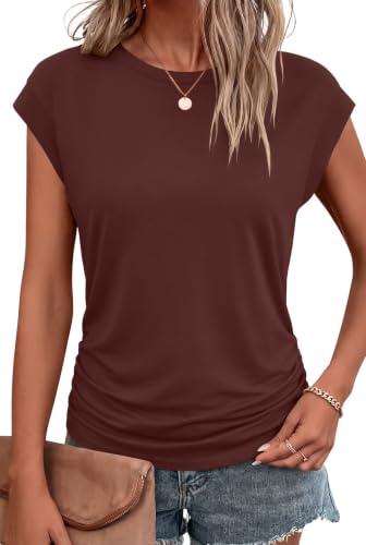 Image of Bliwov Womens Summer Tops Cap Sleeve Crew Neck Casual T Shirts