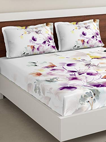 Image of DDECOR - Crystal 100% Cotton Double Bedsheet with 2 Pillow Covers, King Size, Purple