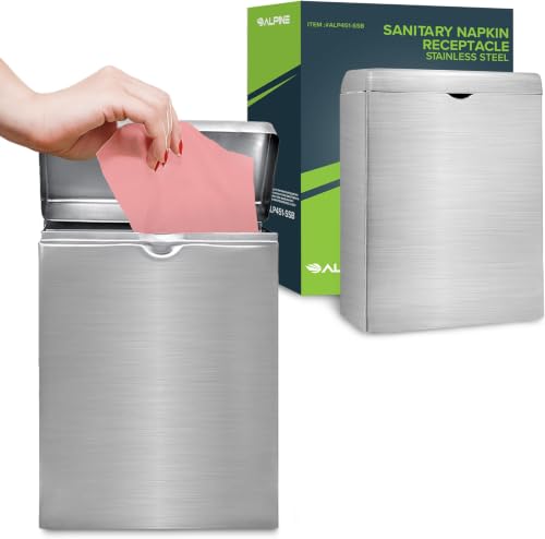 Image of Alpine Sanitary Napkin Receptacle - Wall Mounted Tampon Holder for Bathroom Provides Clean & Odor-Free Restroom for Home, Office & Public Restrooms (Stainless Steel) (Pack of 12)