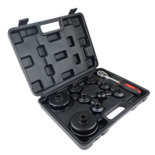 10PCS Oil Filter Cap Wrench Tool Set Includes 24mm,27mm,29mm,30mm,32mm,36mm,38mm, 64mm Oil Filter Housing Removal Socket Kit for Toyota,BMW, Mercedes, VW
